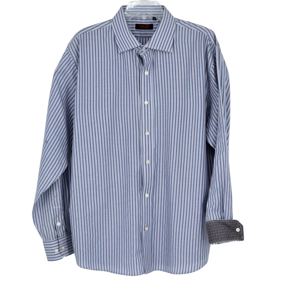 Takumi Japan Men's XXL Tonal Purple Stripe Contrast Cuff Button Up Sport Shirt